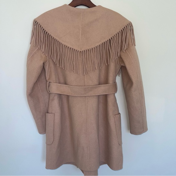 Soft Surroundings Wrap Blanket Coat Fringe S Camel Wool Blend Western Boho NEW! - Picture 5 of 11